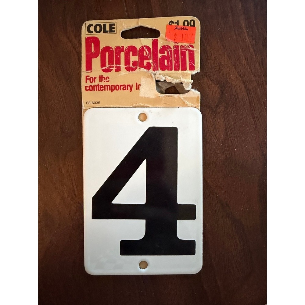 Vintage Cole Porcelain House Number # 4